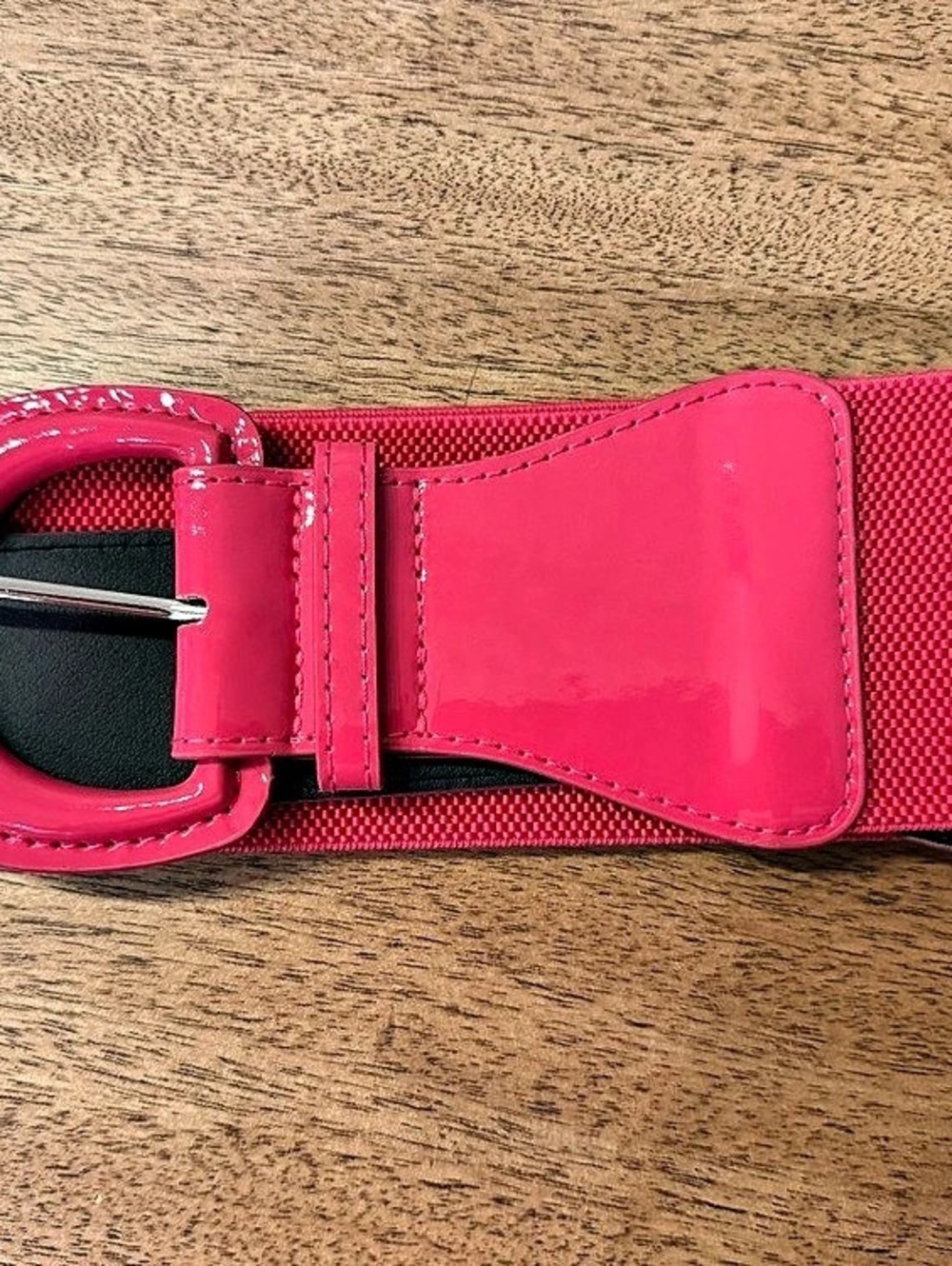 JASGOOD Women Wide Elastic Belt Vintage Chunky Buckle Patent Leather Belt Pink